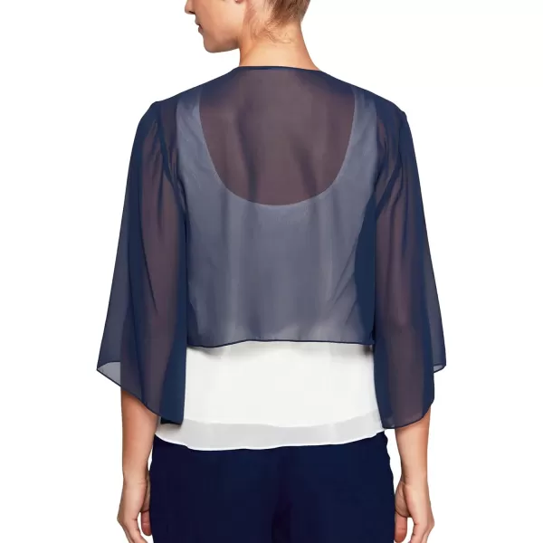 Alex Evenings Womens Short Bolero Shrug Jacket with 34 Sleeve Elegant Cropped CoverUp for Formal and Evening WearNavy