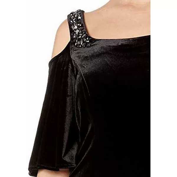 Alex Evenings Womens Short Cold Shoulder Velvet Dress Petite and Regular SizesBlack