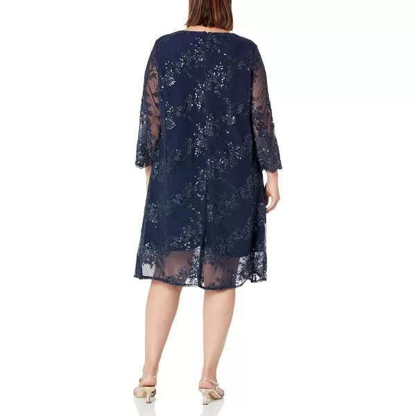 Alex Evenings Womens Short Embroidered Elongated Mock Jacket DressNavy Sequin