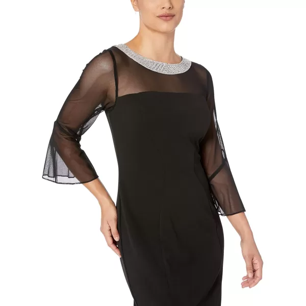 Alex Evenings Womens Short Shift Dress with Embellished Illusion DetailBlack