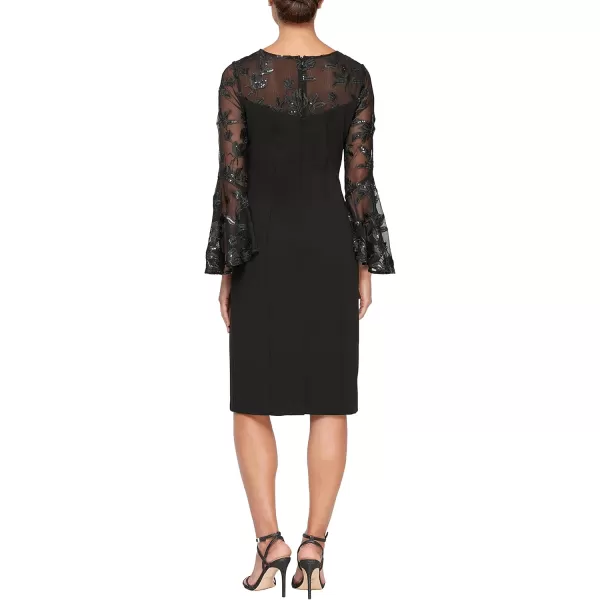 Alex Evenings Womens Short Shift Dress with Embellished Illusion DetailBlack Lace