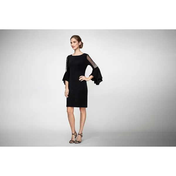 Alex Evenings Womens Short Shift Dress with Embellished Illusion DetailBlack Metallic