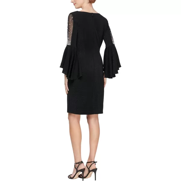 Alex Evenings Womens Short Shift Dress with Embellished Illusion DetailBlack Metallic