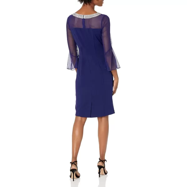 Alex Evenings Womens Short Shift Dress with Embellished Illusion DetailElectric Blue