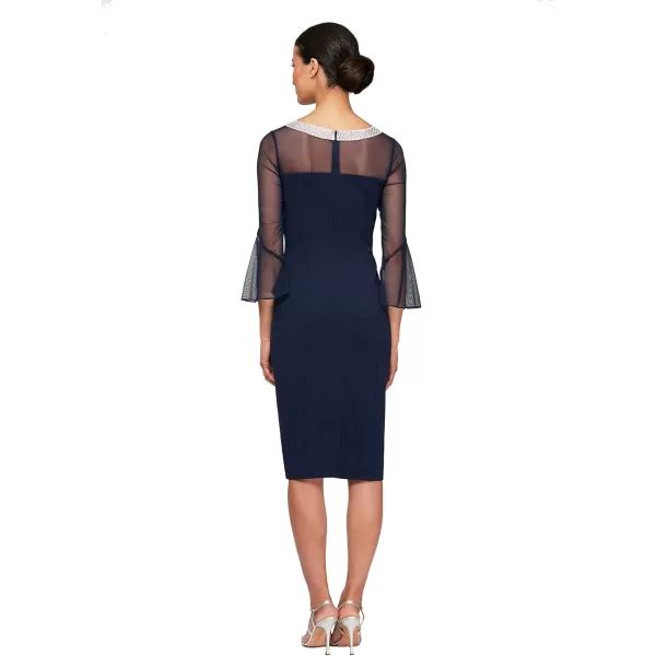 Alex Evenings Womens Short Shift Dress with Embellished Illusion DetailNavy