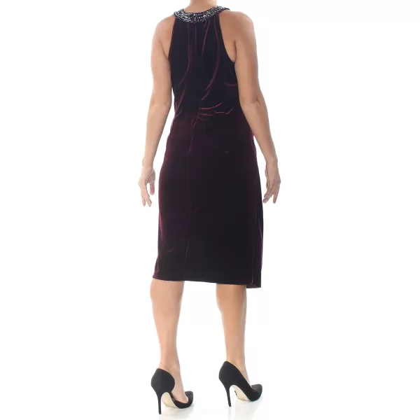 Alex Evenings Womens Short Sleeveless Velvet Dress Petite and Regular SizesWine Halter