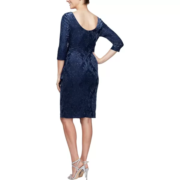 Alex Evenings Womens Short Three Quarter Sleeve Velvet Dress Petite RegularBright Navy Print