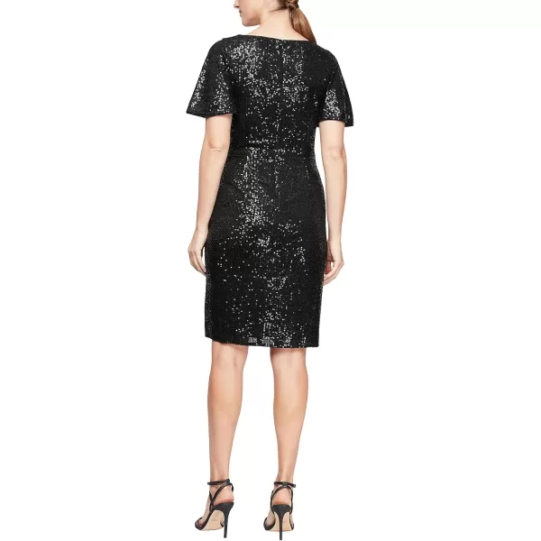 Alex Evenings Womens Short Twist Front DressBlack Sequin