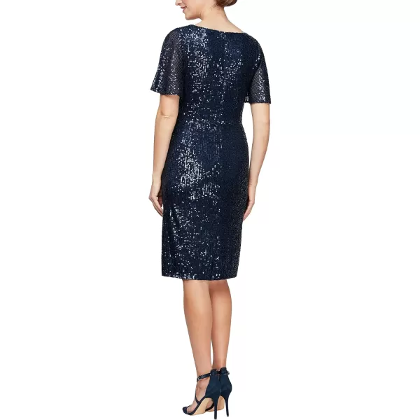 Alex Evenings Womens Short Twist Front DressNavy Sequin