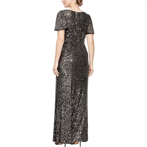 Alex Evenings Womens Stretch Sequin Bodice Empire Waist Long DressBlack Bronze Sequin