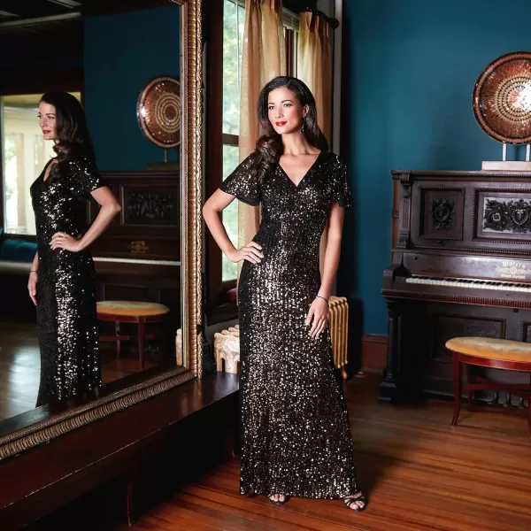 Alex Evenings Womens Stretch Sequin Bodice Empire Waist Long DressBlack Bronze Sequin