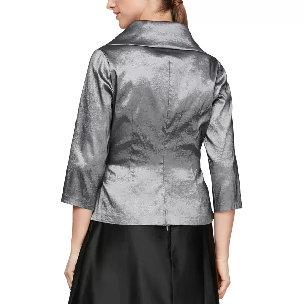 Alex Evenings Womens Stretch Taffeta 34 Sleeve Formal Blouse Special Occasion Dress ShirtGunmetal