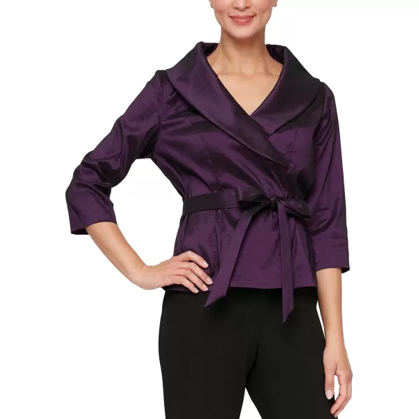 Alex Evenings Womens Stretch Taffeta 34 Sleeve Formal Blouse Special Occasion Dress ShirtPlum