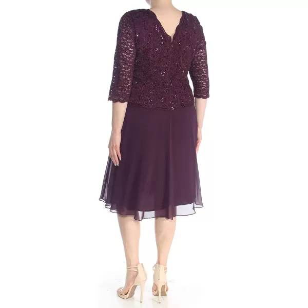 Alex Evenings Womens Tea Length Sequin Mock Dress Petite and RegularDeep Plum