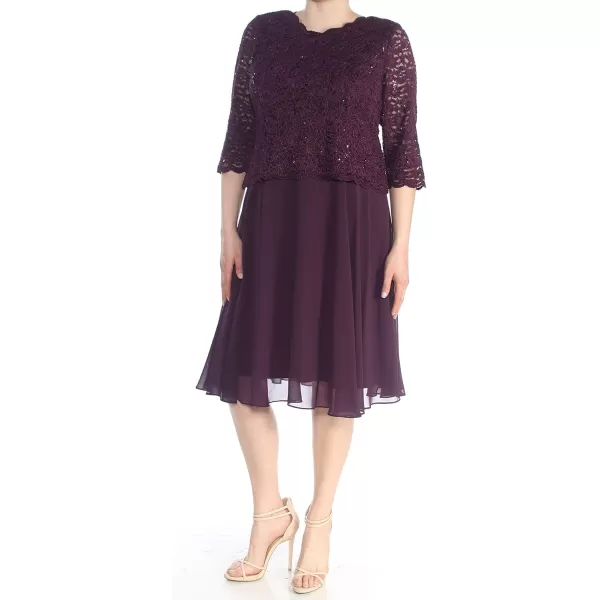 Alex Evenings Womens Tea Length Sequin Mock Dress Petite and RegularDeep Plum