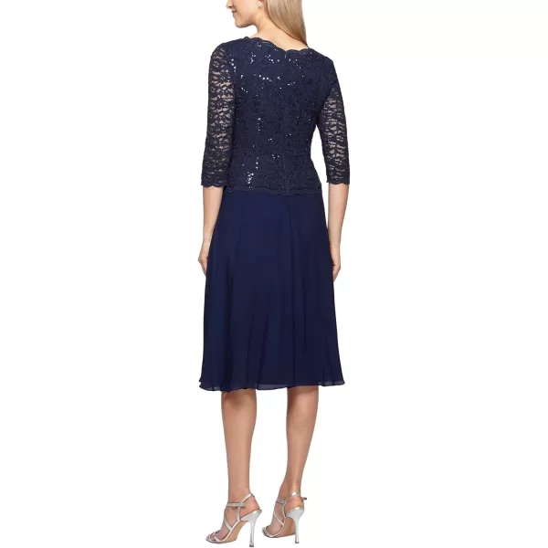 Alex Evenings Womens Tea Length Sequin Mock Dress Petite and RegularNavy