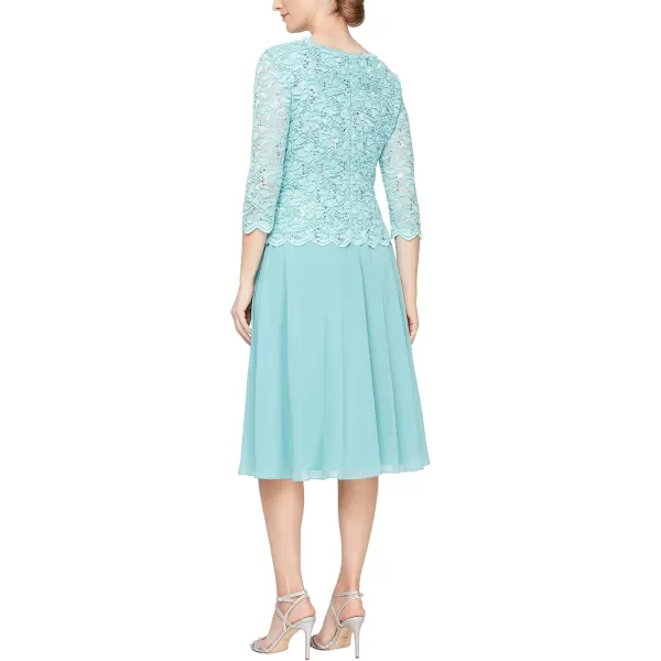 Alex Evenings Womens Tea Length Sequin Mock Dress Petite and RegularSeafoam