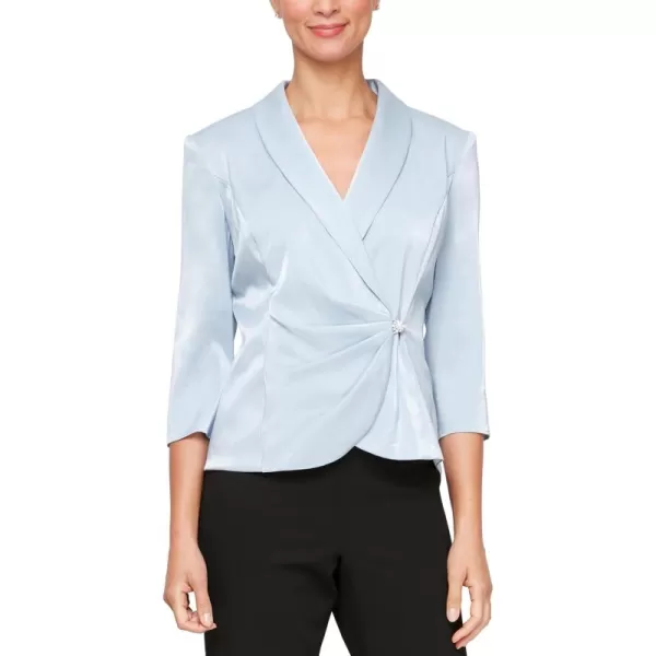 Alex Evenings Womens 34 Sleeve Surplice Neckline Stretch Shimmer Blouse with Embellished Side ClosureHydrangea Shimmer