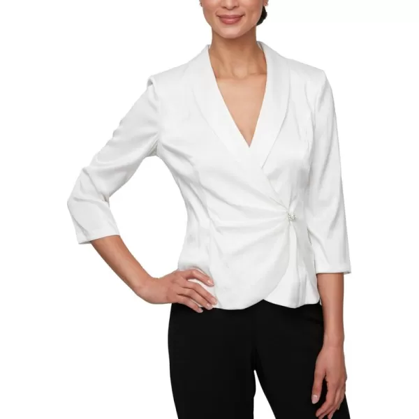 Alex Evenings Womens 34 Sleeve Surplice Neckline Stretch Shimmer Blouse with Embellished Side ClosurePearl Shimmer