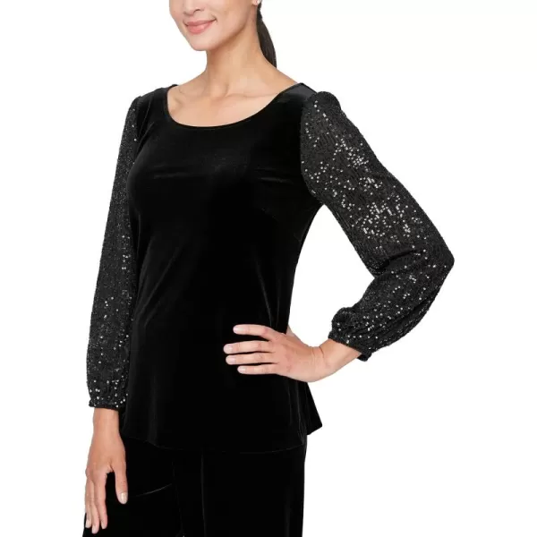 Alex Evenings Womens Blouse with Embellished Ruched WaistBlack Sequin