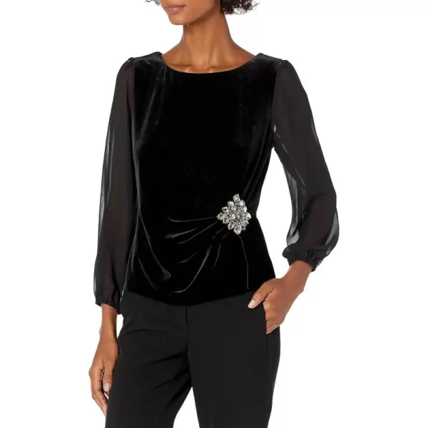 Alex Evenings Womens Blouse with Embellished Ruched WaistBlack Velvet