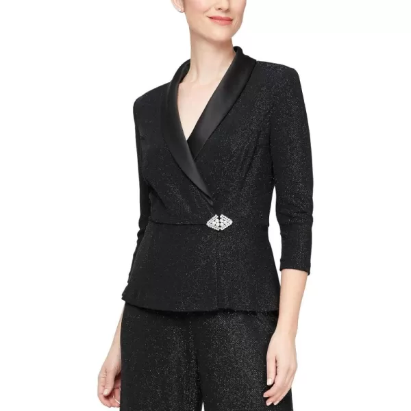 Alex Evenings Womens Blouse with Embellished Ruched WaistMetallic Black