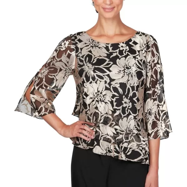 Alex Evenings Womens Chiffon Blouse Petite and RegularBeigeBlack