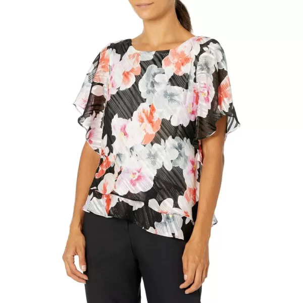 Alex Evenings Womens Chiffon Blouse Petite and RegularBlackCerise