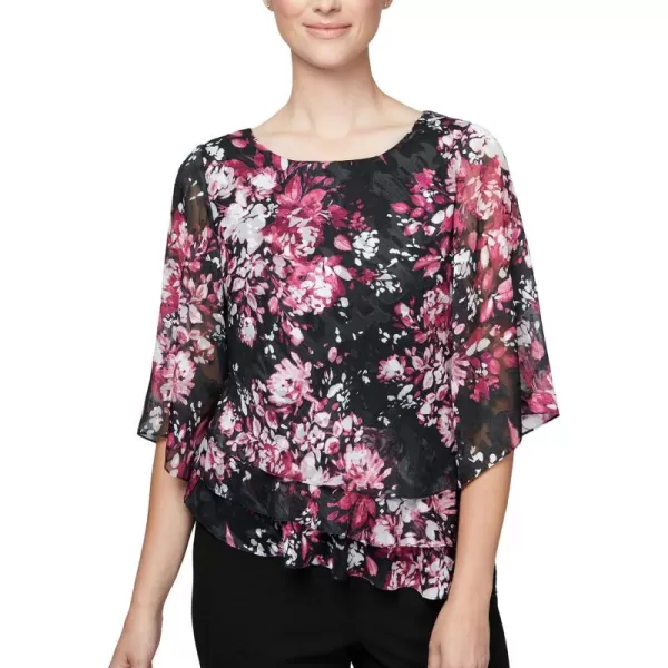 Alex Evenings Womens Chiffon Blouse Petite and RegularBlackPink