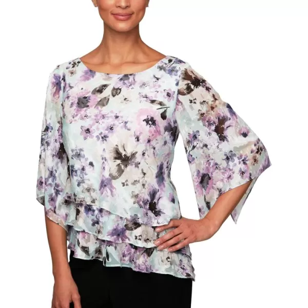 Alex Evenings Womens Chiffon Blouse Petite and RegularMintLilac Floral