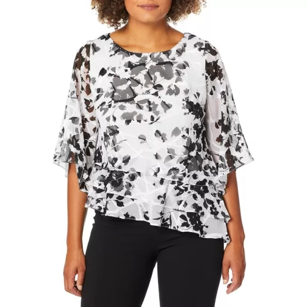 Alex Evenings Womens Chiffon Blouse Petite and RegularWhiteBlack