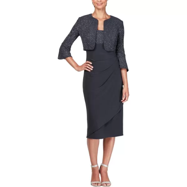 Alex Evenings Womens Empire Waist Bolero Jacket Dress Petite and Regular SizesGunmetal Dress