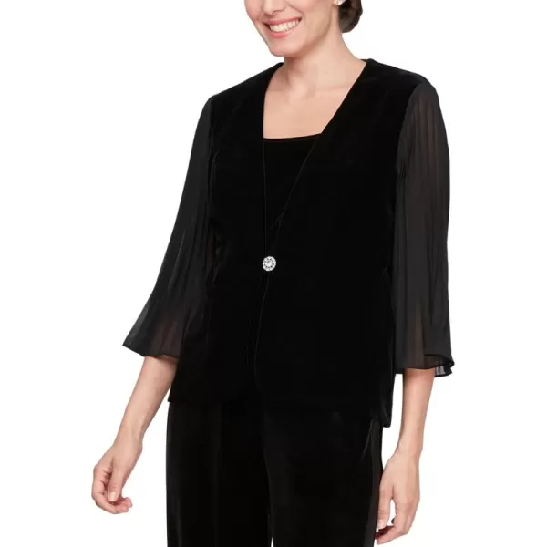 Alex Evenings Womens Jacket and Scoop Tank Top Velvet Twinset Petite RegularBlack Velvet Pleated