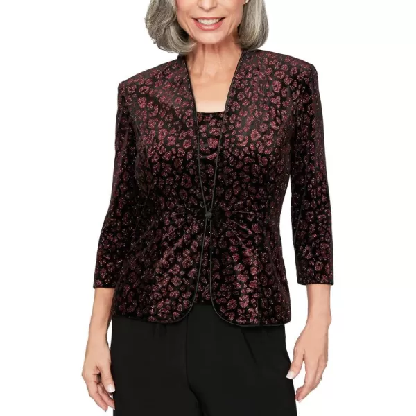 Alex Evenings Womens Jacket and Scoop Tank Top Velvet Twinset Petite RegularBlackRed Leopa