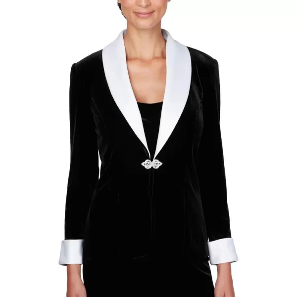 Alex Evenings Womens Jacket and Scoop Tank Top Velvet Twinset Petite RegularBlackWhite Sat