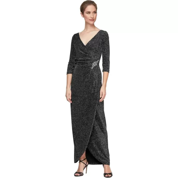 Alex Evenings Womens Long 34 Sleeve Velvet DressBlackSilver