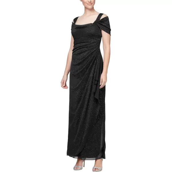 Alex Evenings Womens Long Cold Shoulder Dress Mother of The Bride Formal Events Petite and Regular SizesBlack Glitter