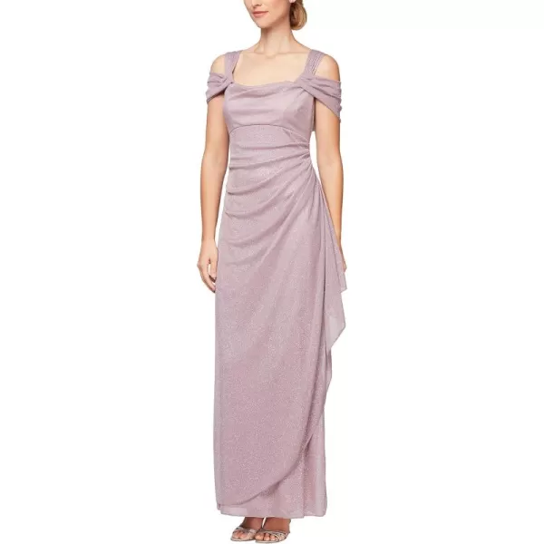 Alex Evenings Womens Long Cold Shoulder Dress Mother of The Bride Formal Events Petite and Regular SizesMauve Glitter