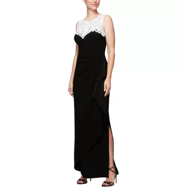 Alex Evenings Womens Long Column Dress with Sweetheart Illusion NecklineBlackWhite