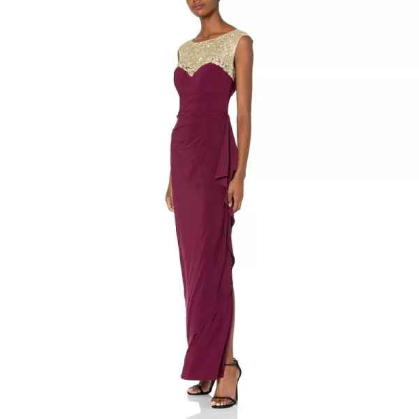 Alex Evenings Womens Long Column Dress with Sweetheart Illusion NecklineWineGold