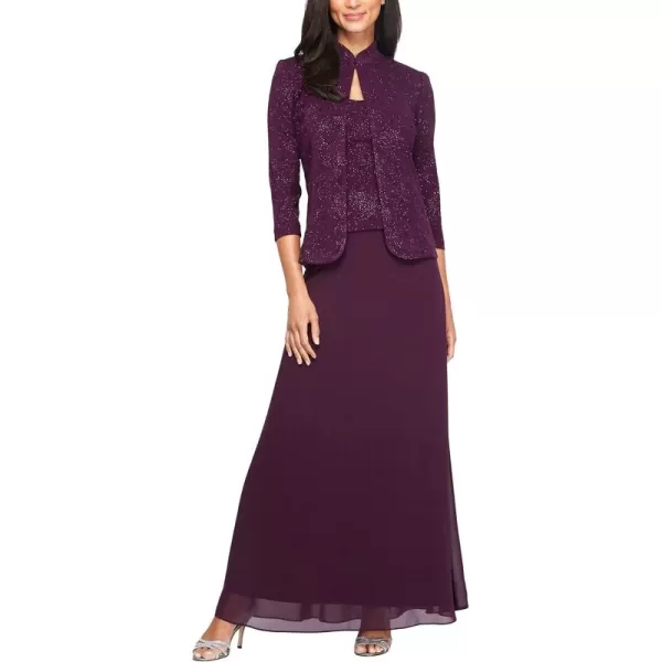 Alex Evenings Womens Long Dress with Mandarin Neckline Jacket Regular Petite PlusEggplant