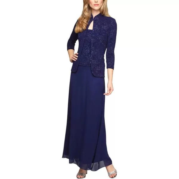 Alex Evenings Womens Long Dress with Mandarin Neckline Jacket Regular Petite PlusElectric Blue