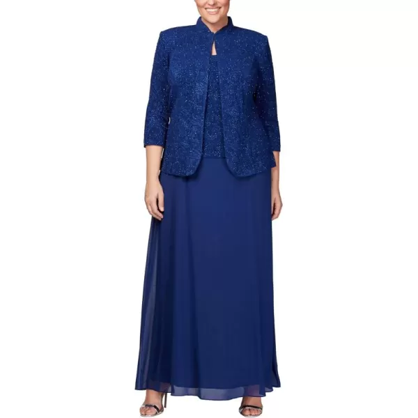 Alex Evenings Womens Long Dress with Mandarin Neckline Jacket Regular Petite PlusElectric Blue Jacket