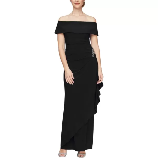 Alex Evenings Womens Long Foldover Off The Shoulder Gown Formal Event Mother of The Bride DressBlack