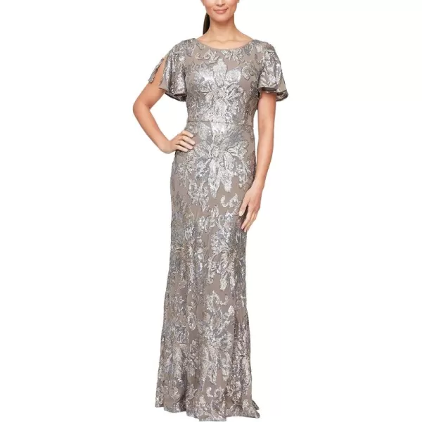 Alex Evenings Womens Long Length Aline Sequin Lace VNeck Mother of The Bride Dress Formal Event Gown with Short SleevesMink