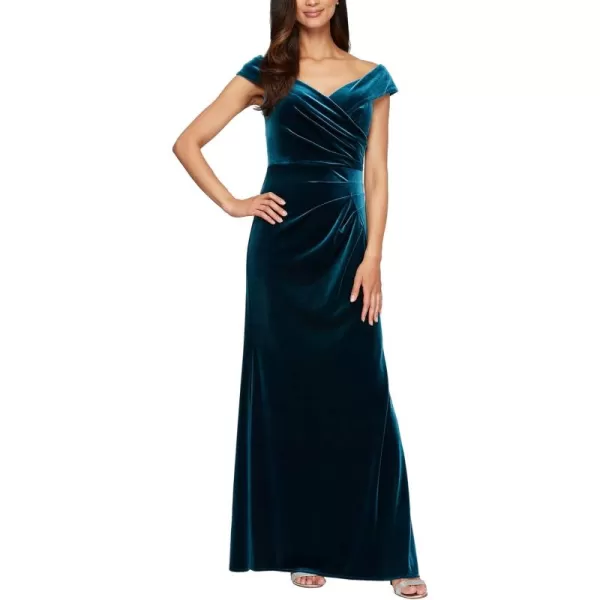 Alex Evenings Womens Long Off The Shoulder Fit and Flare DressPeacock Velvet