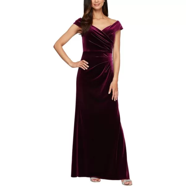 Alex Evenings Womens Long Off The Shoulder Fit and Flare DressPlum Velvet