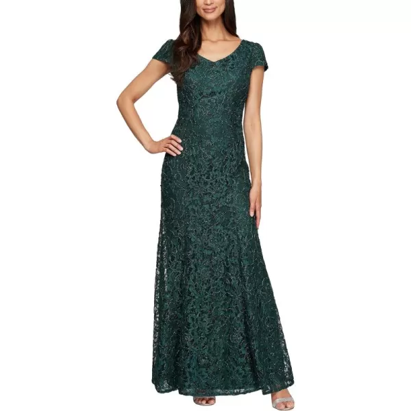 Alex Evenings Womens Long Rosette Lace Cap Sleeve GownHunter Green