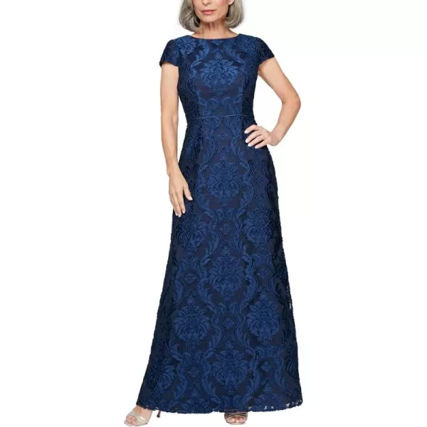 Alex Evenings Womens Long Velvet Burnout Dress Petite and Regular SizesBright Navy Aline