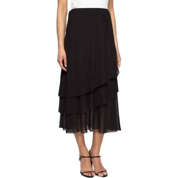 Alex Evenings Womens Midi Length Formal Skirt Reg and PetiteBlack Asym Tier